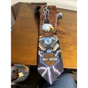 Harley-Davidson Mens Tie Eagle V-Twin Engine Lightning Biker Novelty Necktie